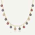 gold plated brass necklace with multicolor resin ring charms