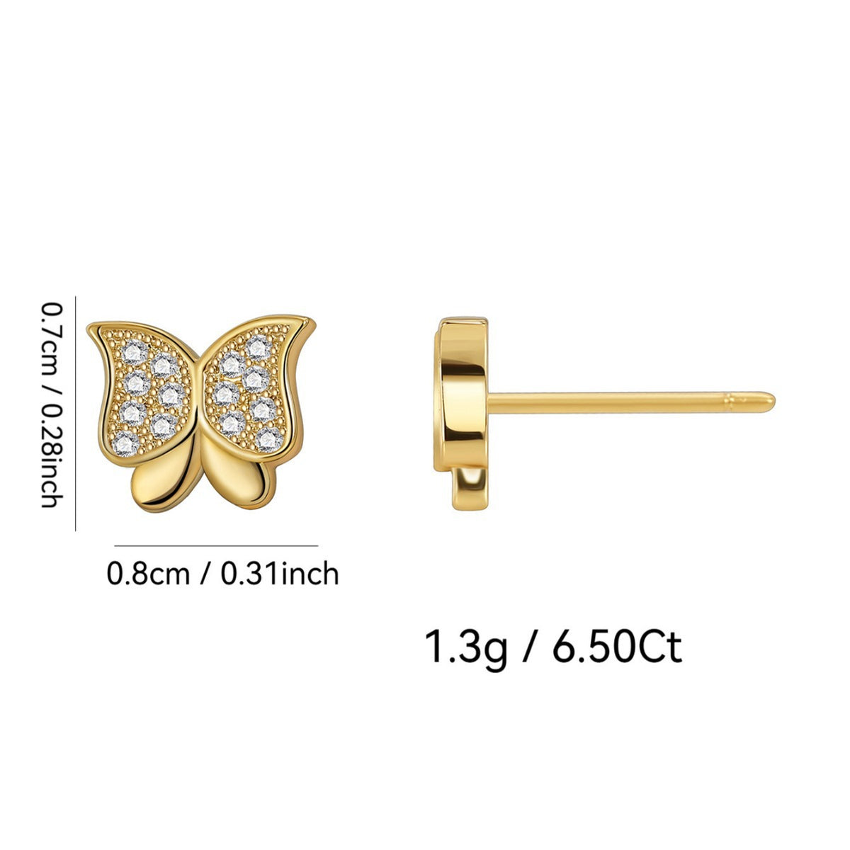 8 by 7 mm butterfly stud earring dimensions and weight