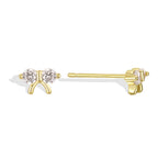 isolated front and side view of gold plated twin-stone bow studs