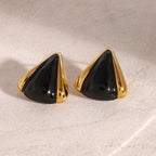 Gold-Tone Black Geometric Stainless Steel Stud Earrings — wholesale view 2