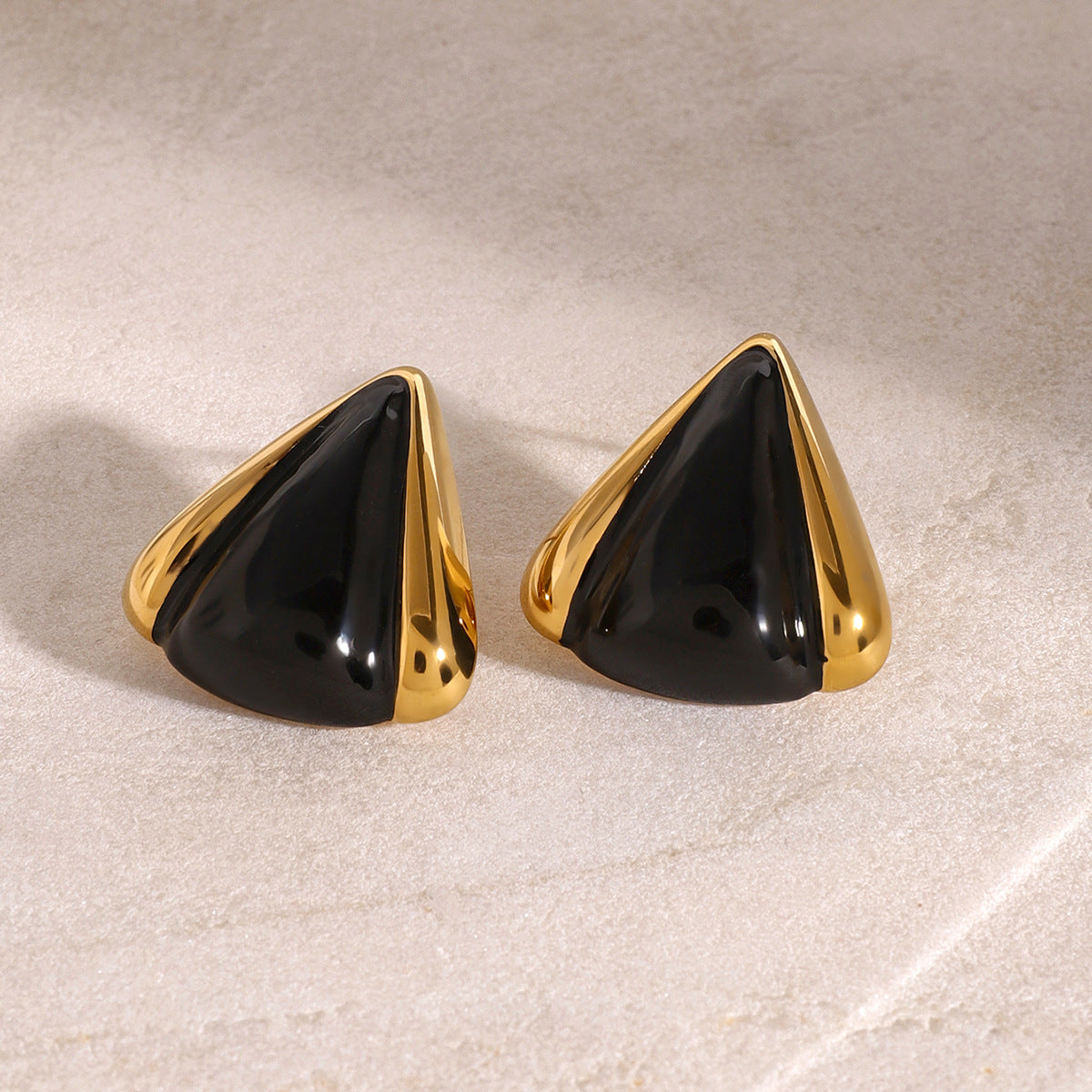 Gold-Tone Black Geometric Stainless Steel Stud Earrings — wholesale view 2