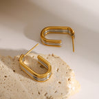 Two-Tone Triple-Line Stainless Steel Stud Earrings styled product view