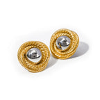 Gold Plated Two-Tone Stainless Steel Spiral Stud Earrings — alternate angle