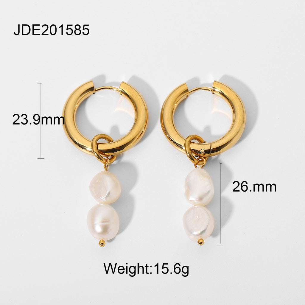 Freshwater pearl drop earrings with hoop and drop measurements