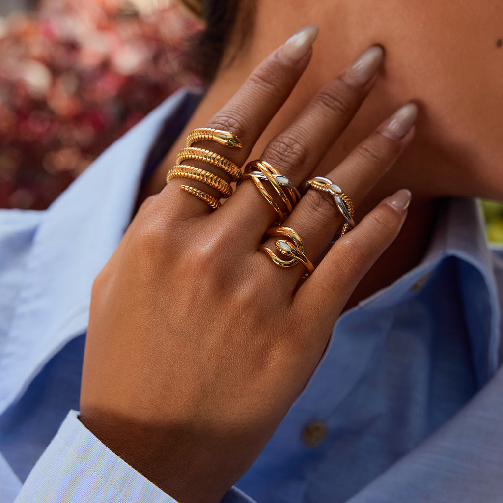 Gold-Tone Interlocking Stainless Steel Ring Set – styled view