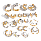 Stainless Steel Hoop Earring Collection in Mixed Finishes — alternate angle