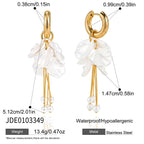 Petal hoop earring length and bead-tipped strand detail