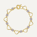 gold plated open heart link bracelet with clear zirconia on white