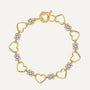 gold plated open heart link bracelet with clear zirconia on white