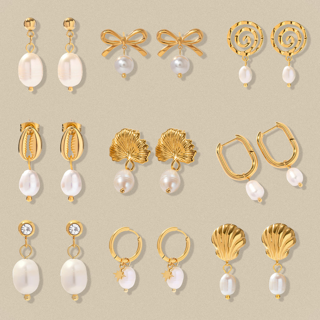 White bead shell bow spiral and hoop earring selection