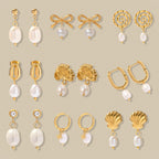 White bead shell bow spiral and hoop earring selection