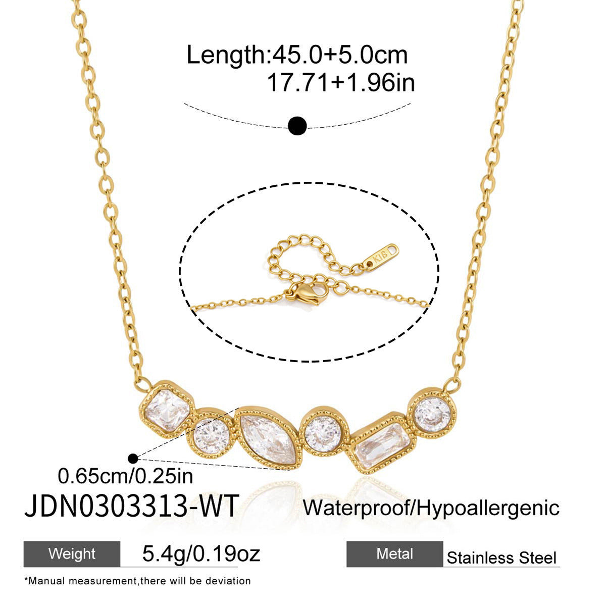 Cluster necklace length and clasp diagram