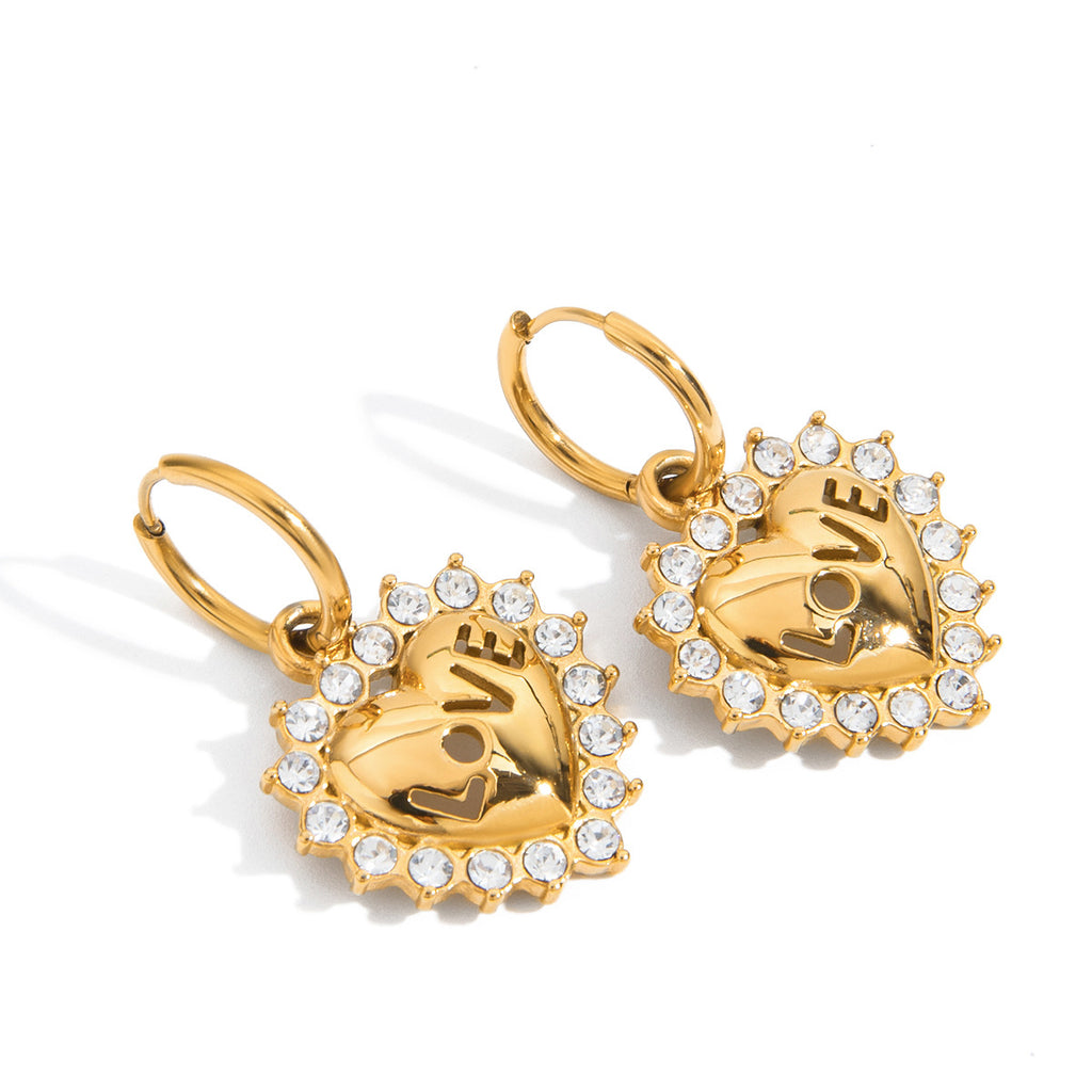 Stainless Steel Heart and Clear Accent Earring Collection – front view