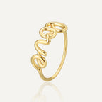 gold plated brass band ring with open LOVE wire lettering