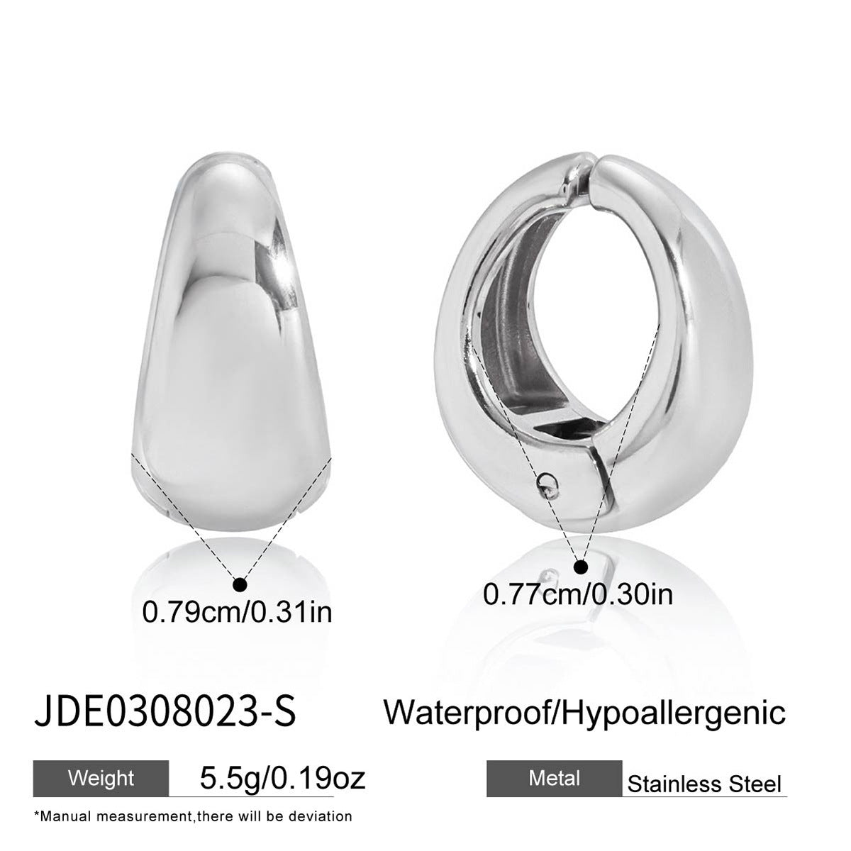 Wholesale Silver-Finish Stainless Steel Huggie and Chain Hoop Earring Collection - option overview
