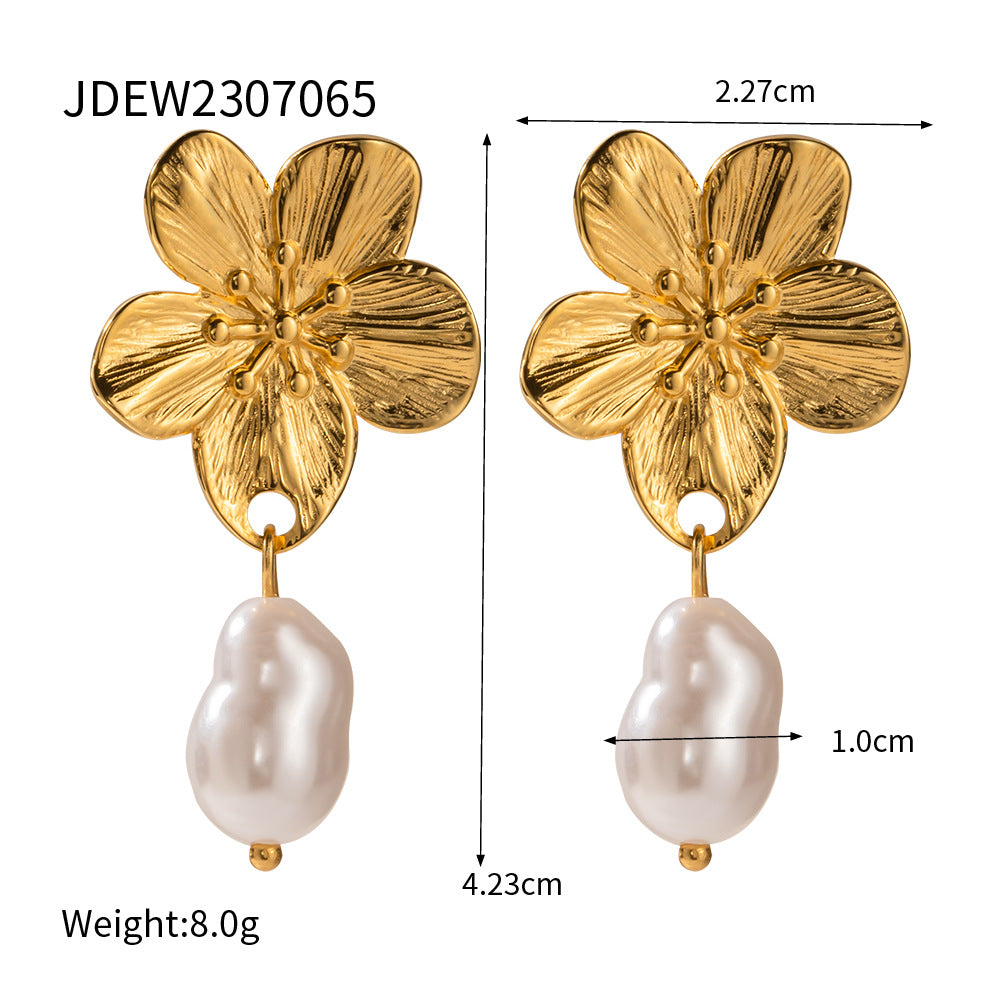 Flower white bead drop earrings dimensions