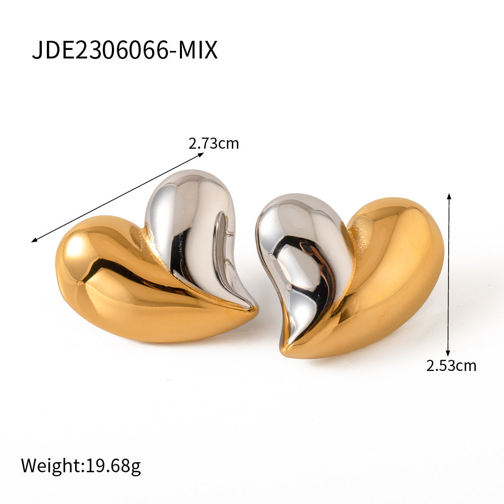 Wholesale Stainless Steel Heart Stud Earring Collection in Mixed Finishes - scale reference