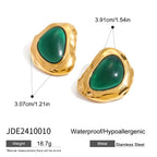 Green Resin Cabochon Stainless Steel Statement Stud Earrings — product reference