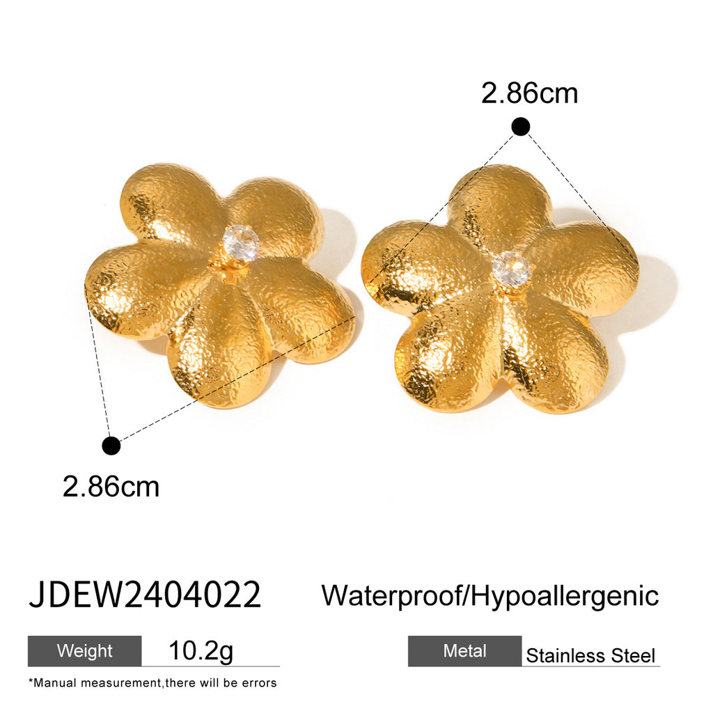 Gold Plated Clear Zirconia Floral Stud Earrings – product view 5