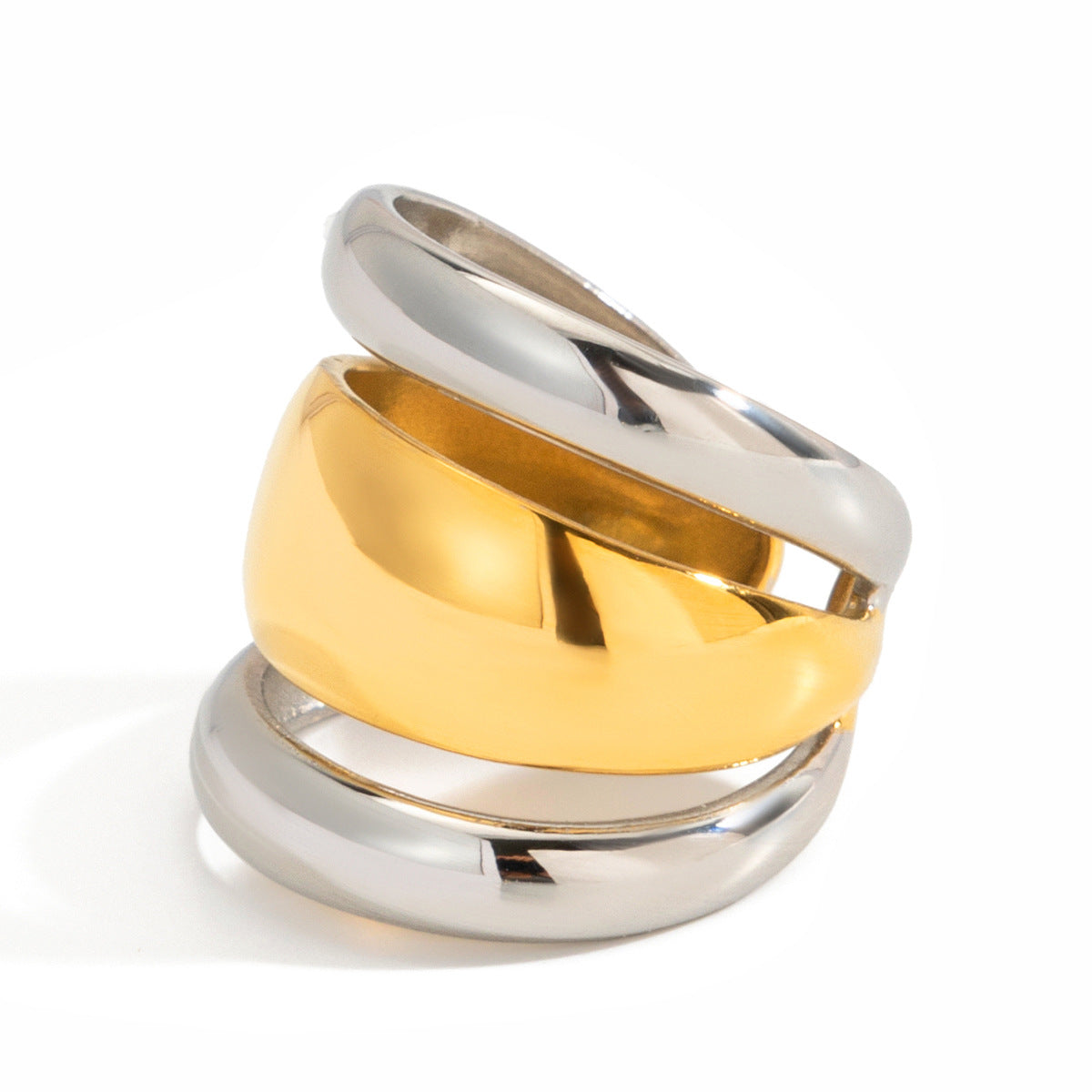 Two-Tone Sculptural Stainless Steel Ring Collection finish and shape detail