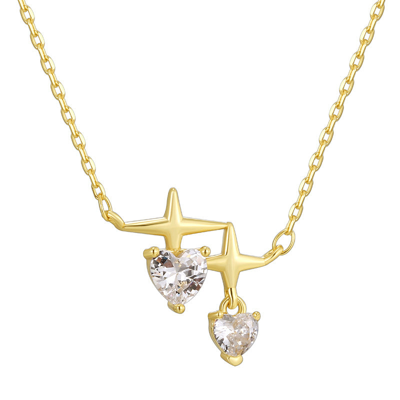isolated 925 silver necklace with two stars and hanging heart stones