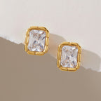 Rectangular zirconia studs with segmented gold tone frames