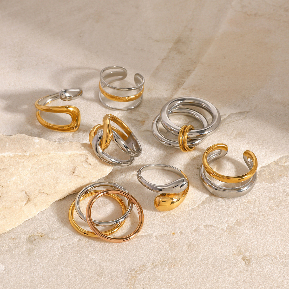 Two-Tone Sculptural Stainless Steel Ring Collection — wholesale view 1