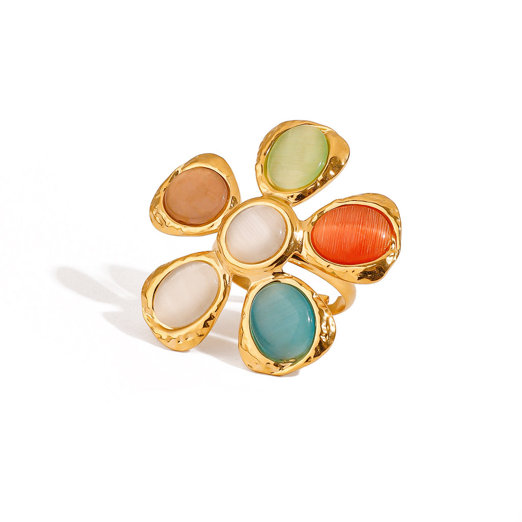 Multicolor Petal Stainless Steel Cocktail Ring — alternate angle