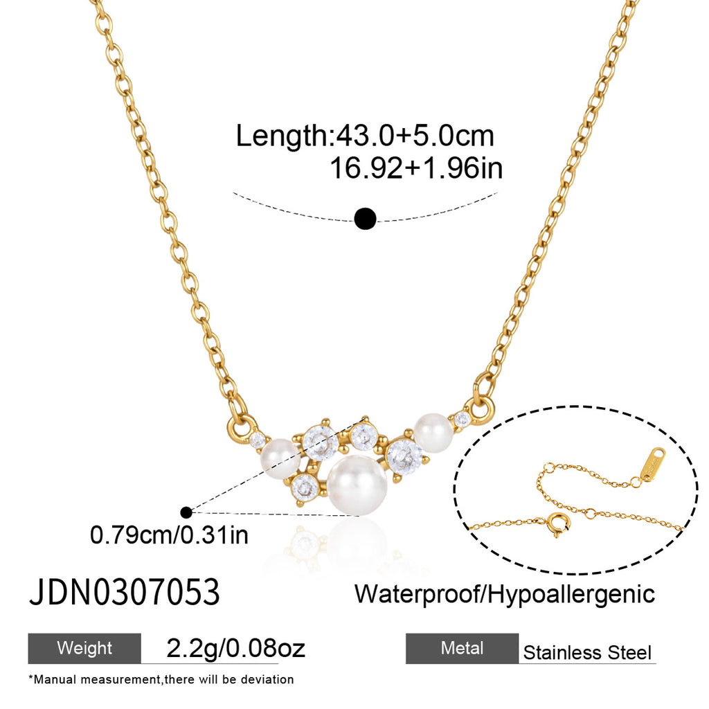 White bead cluster necklace with length diagram