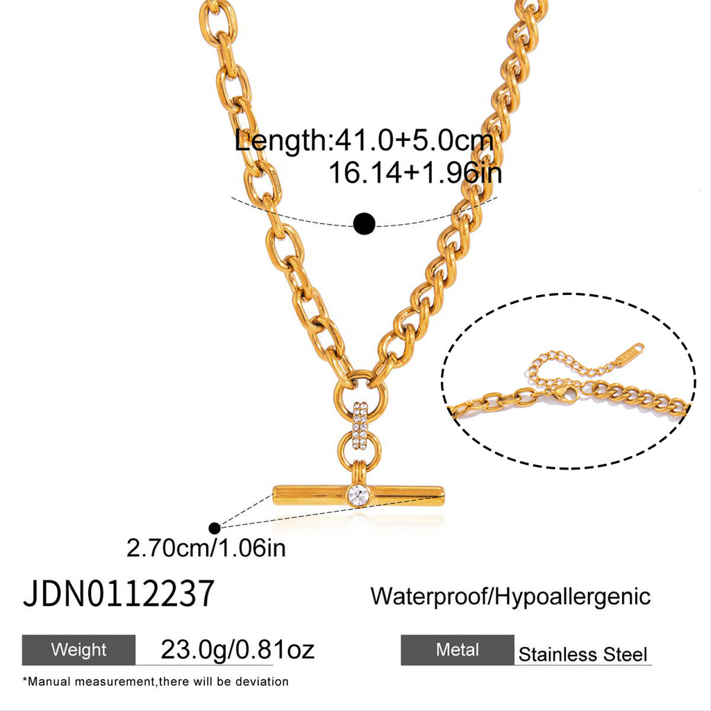 T-bar necklace length and chain detail