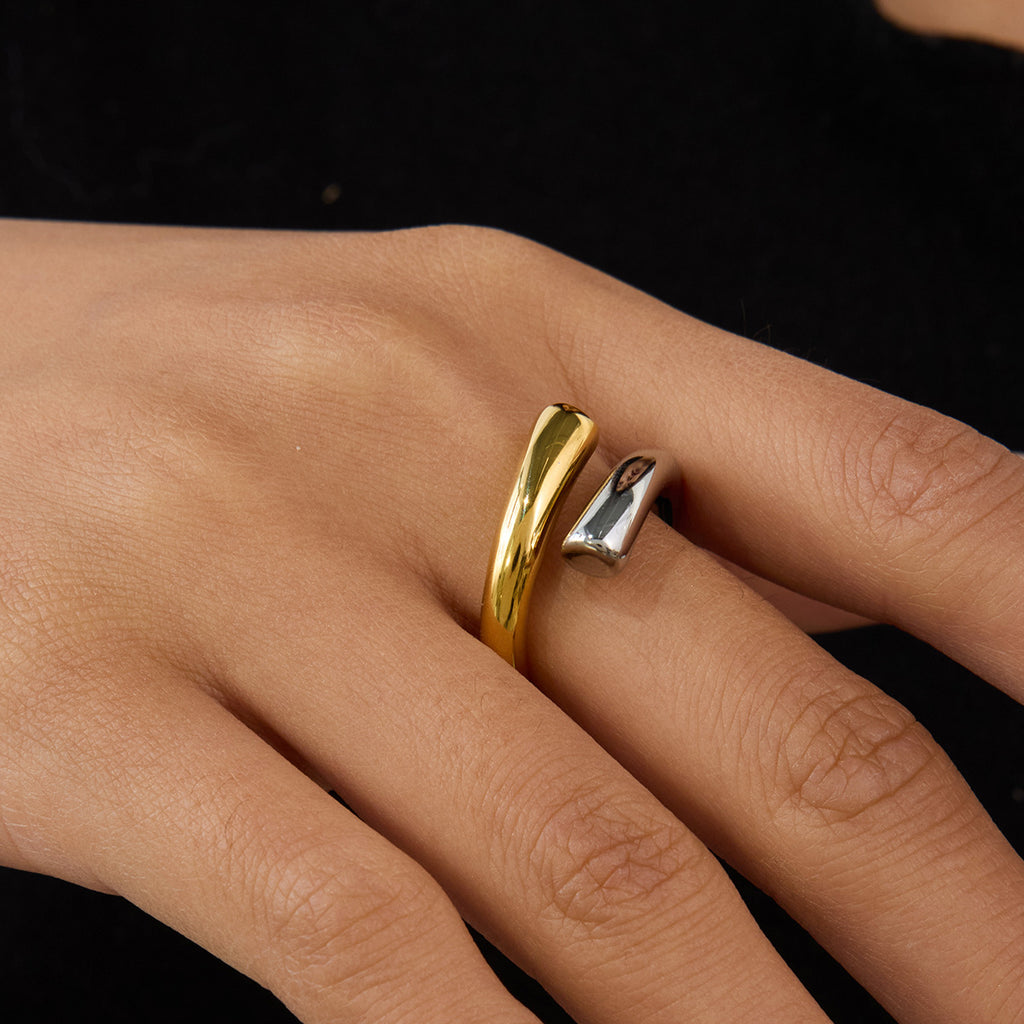 Wholesale Two-Tone Stainless Steel Interlocking Open Ring - front view