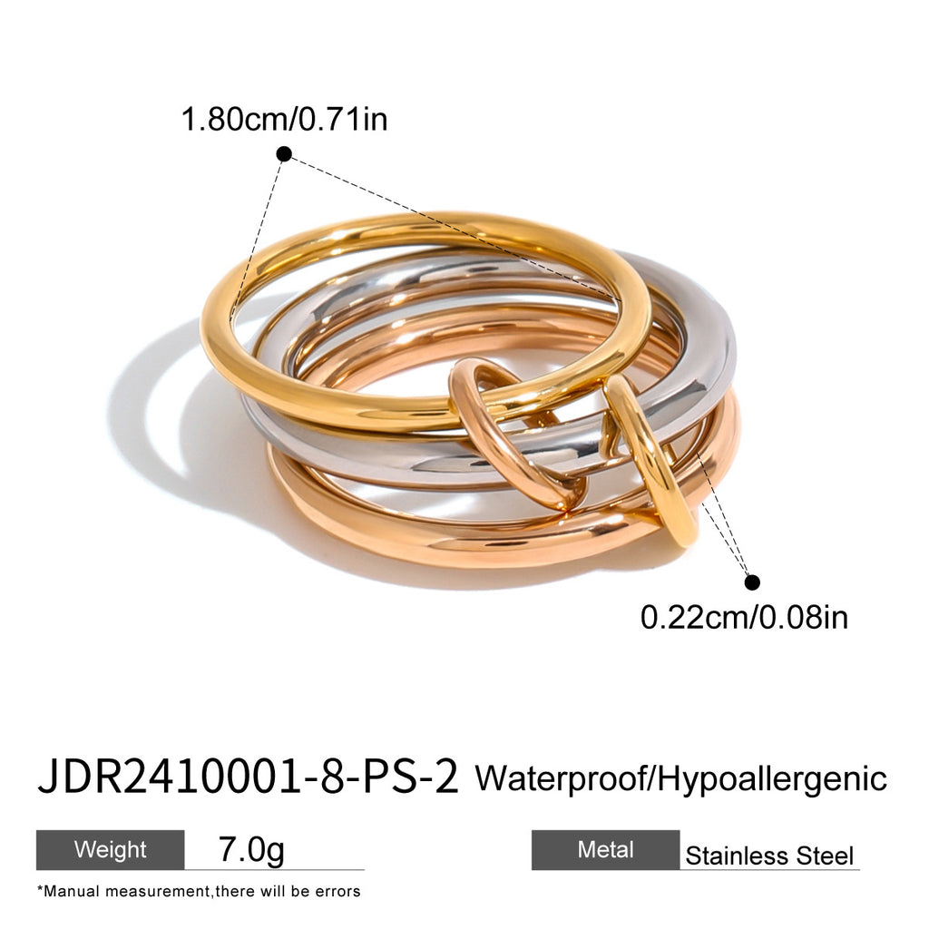 Mixed-Finish Interlocking Stainless Steel Stackable Ring size and proportion reference