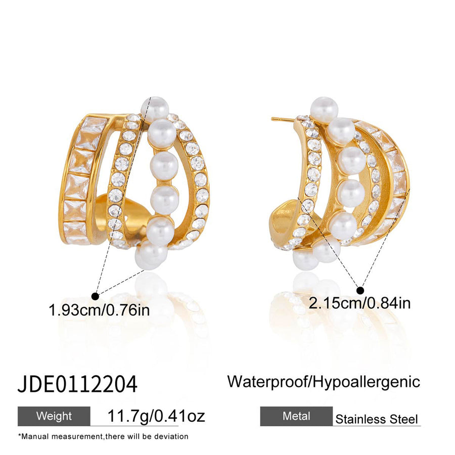 Multi-row faux pearl hoop dimension image showing 21.5 by 19.3 mm