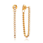 Gold-Tone Clear Accent Chain Tassel Stainless Steel Drop Earrings finish and shape detail