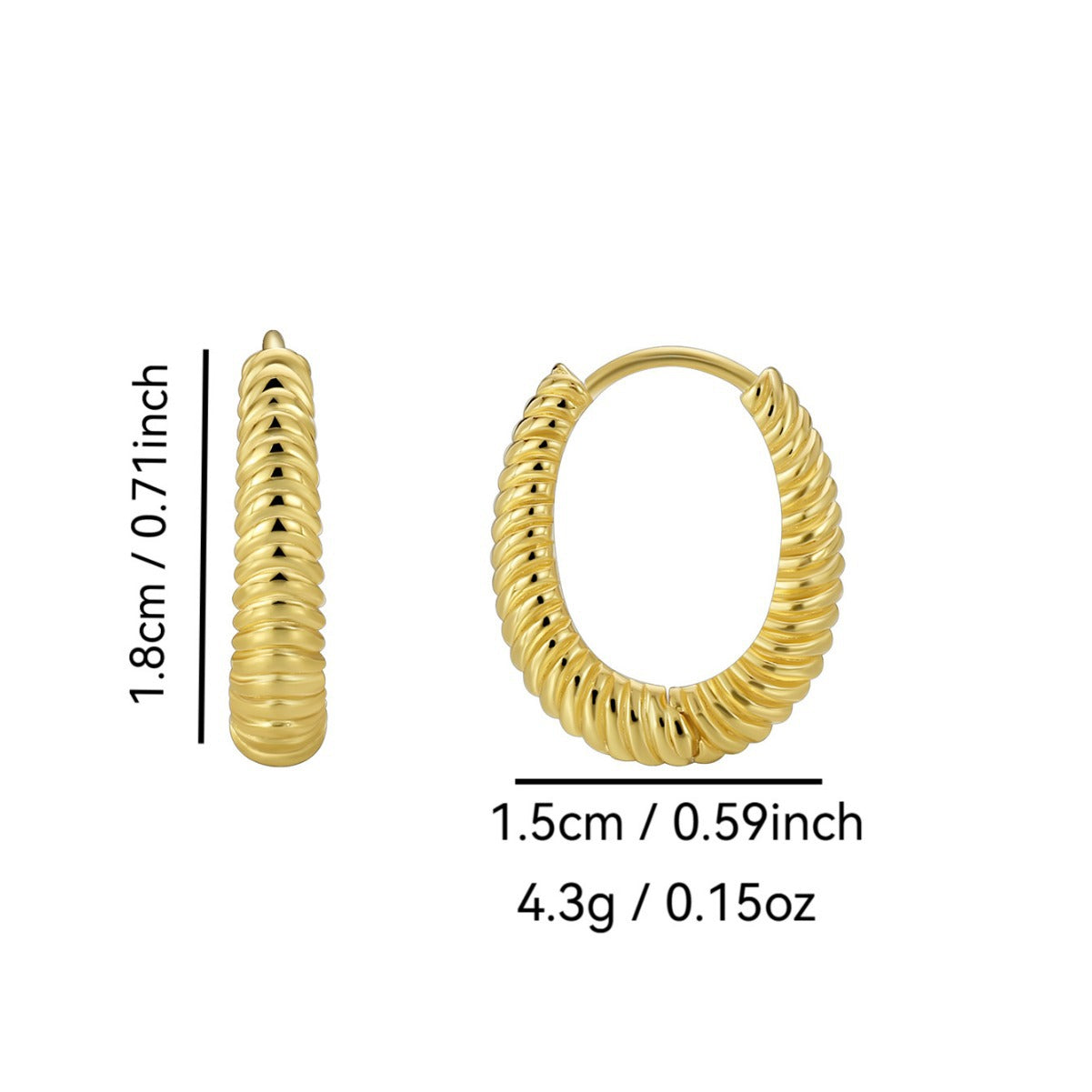 twisted-rope huggie earrings with dimensions and weight