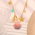 Gold Plated Stainless Steel Coastal Charm Link Necklace — worn view