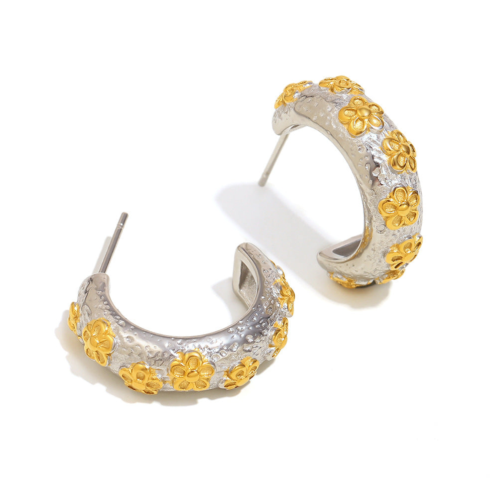 front and side view of textured stainless steel floral hoops