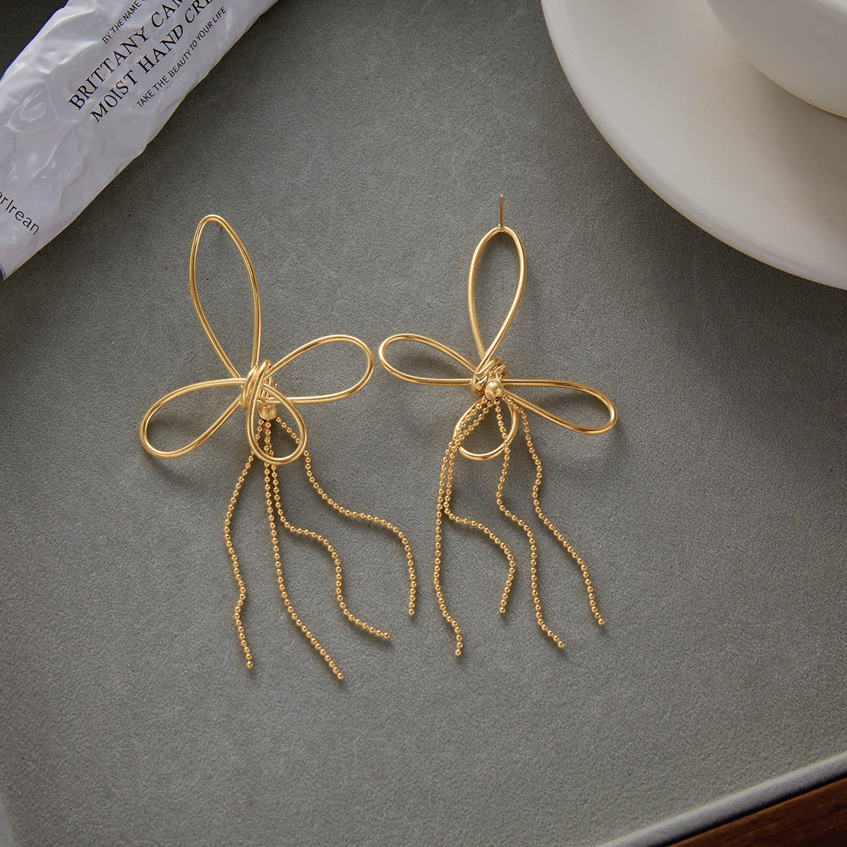 Butterfly Fringe and Star Drop Stainless Steel Earrings — triple-star chain earring option