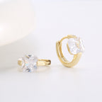 Gold Plated 925 Sterling Silver Square Zirconia Hoop Earrings — one hoop laid flat showing stone profile