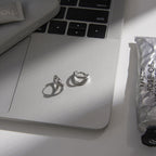 Wholesale Silver-Finish Stainless Steel Huggie and Chain Hoop Earring Collection - side profile