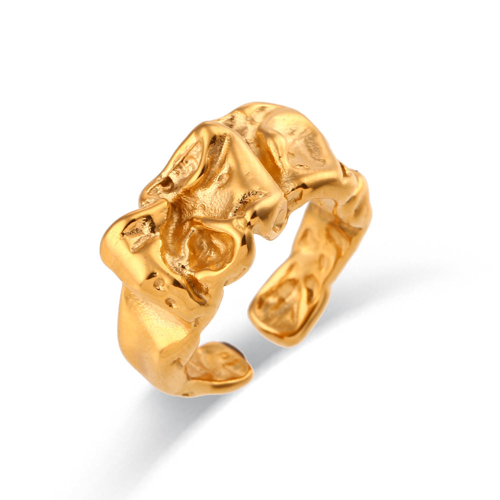 Gold Plated 316L Stainless Steel Crinkled Open Ring — alternate view