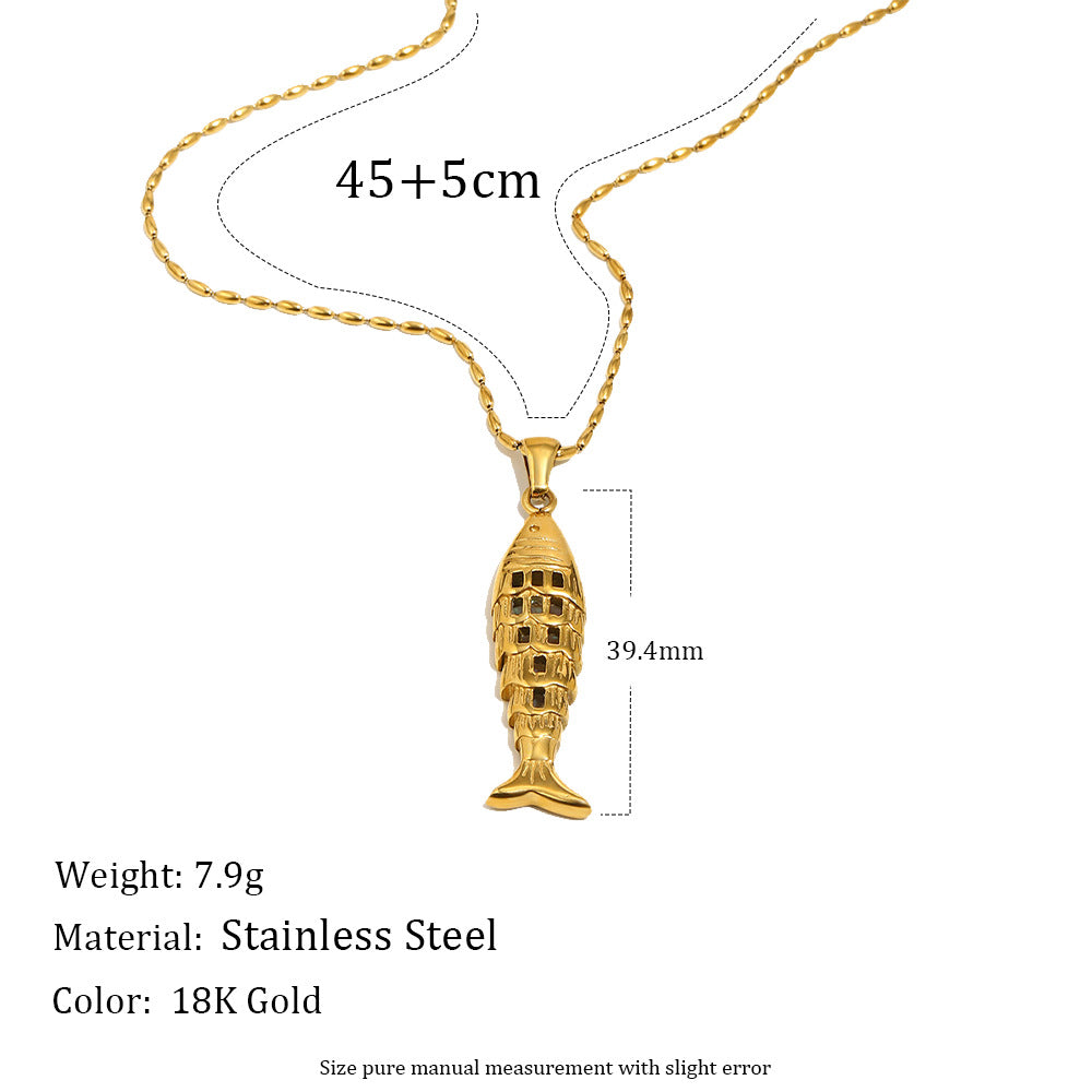 fish pendant dimensions with 45 plus 5 cm chain and 7.9 g listed weight