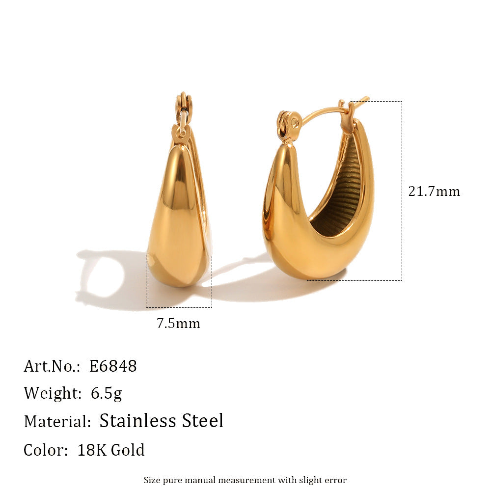 Polished U hoop earrings with height and width diagram