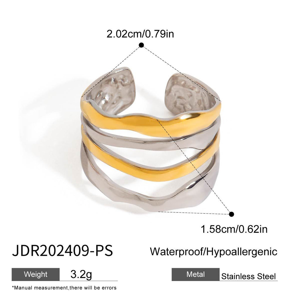 Two-Tone Sculptural Stainless Steel Ring Collection — eighth open ring option