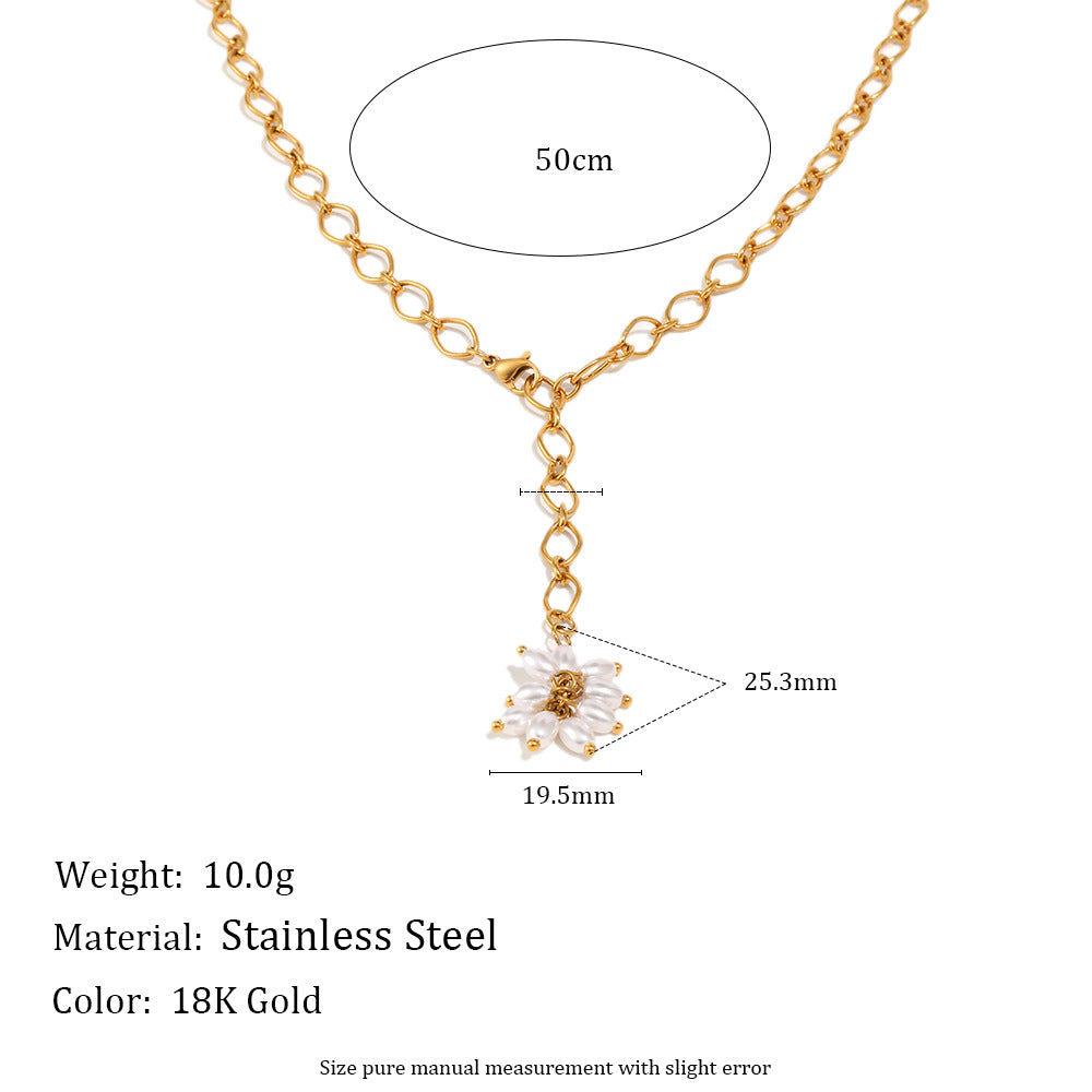 Faux pearl flower Y necklace specification image showing 50 cm chain length