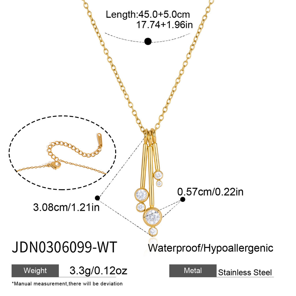 Staggered bar-drop pendant with round clear accents