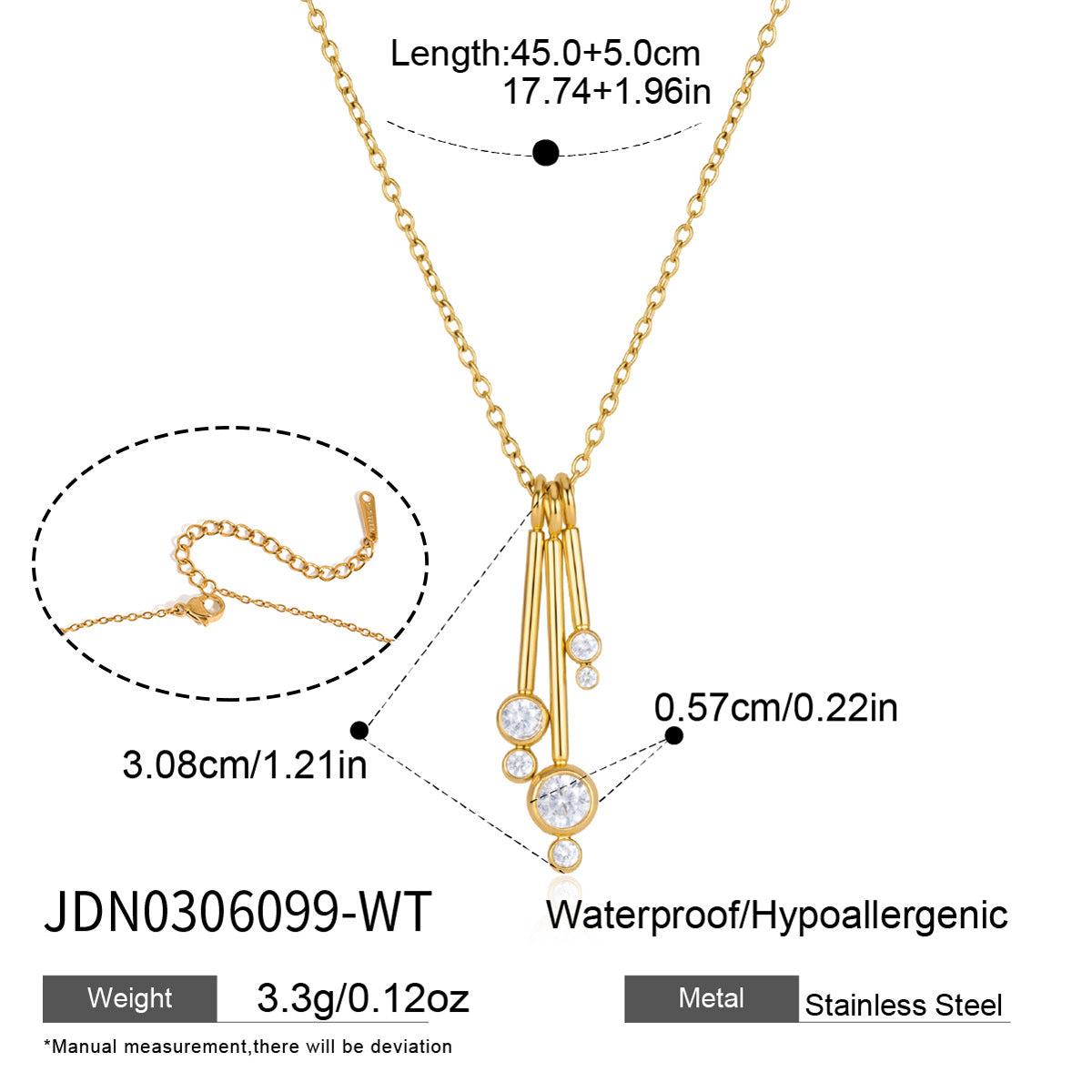 Staggered bar-drop pendant with round clear accents