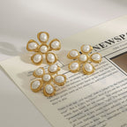 Gold-Tone Pearl-Look Floral Stainless Steel Stud Earrings — wholesale view 3