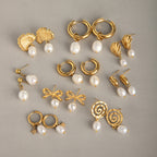 Gold-tone stainless steel white bead drop earring assortment