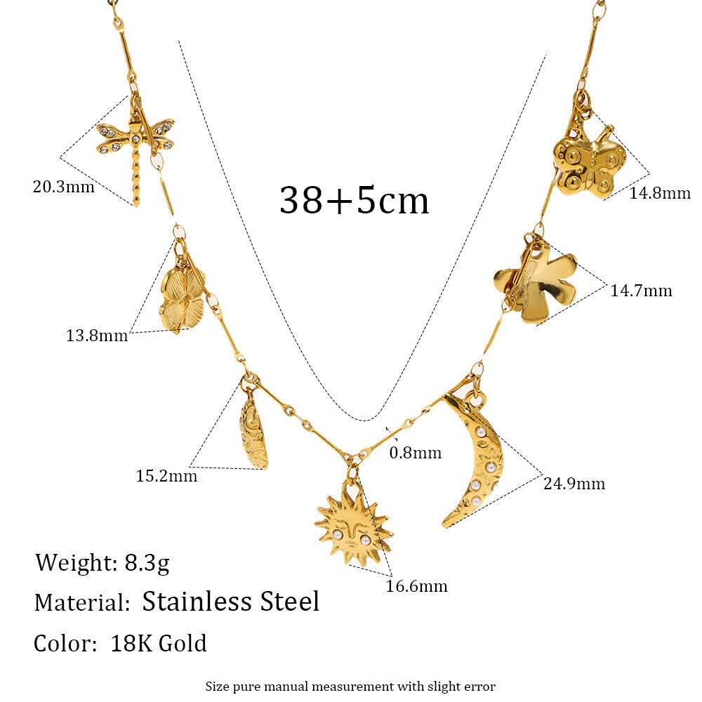 celestial garden charm necklace dimensions and supplier-listed 38 plus 5 cm length
